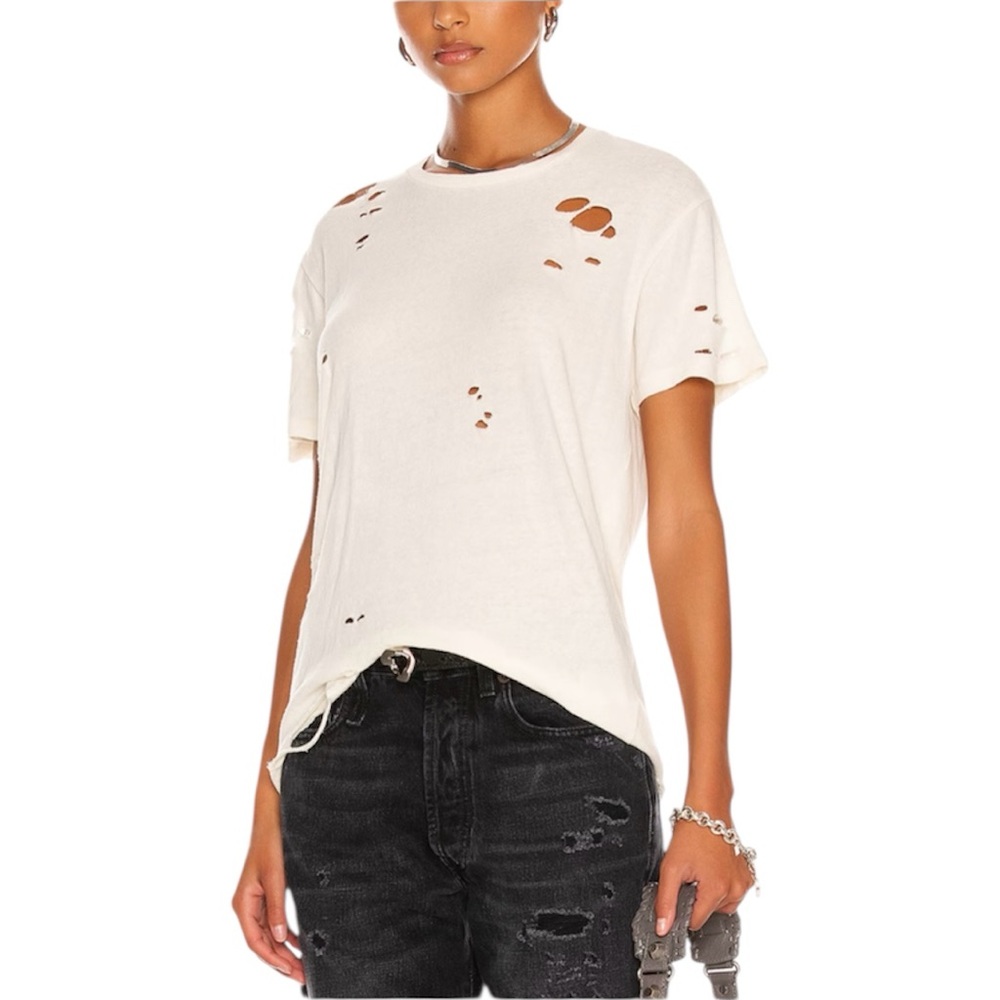 NWT R13 Ecru Destroyed Boy Tee - Sz XS